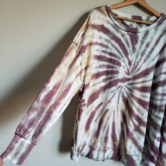 Easel Oversized Tie Dye Drop Shoulder Sweater Raw Edge Multicolor Womens Medium - Picture 6 of 9